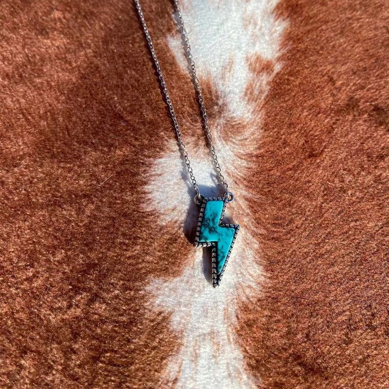 Boho Vintage Turquoise Lightning Necklace