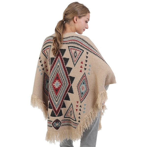Boho Patterned Fringe Poncho