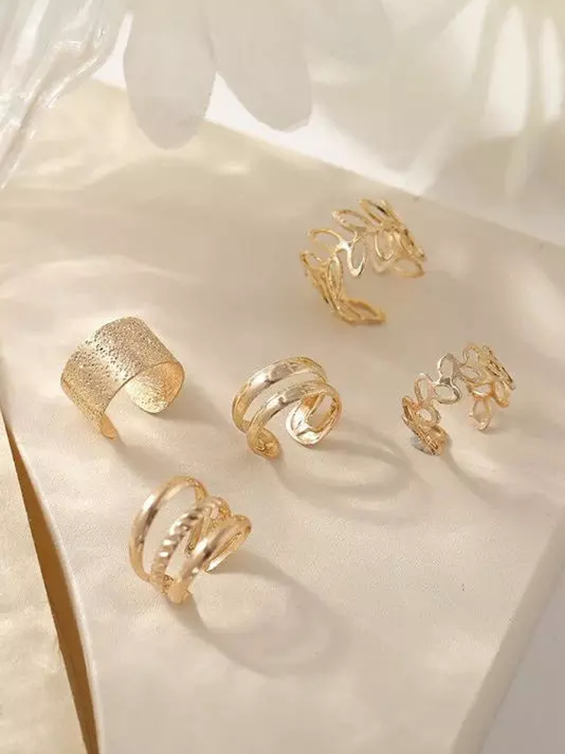 5Pcs Hollow Out Leaf Ear Cuff Earrings