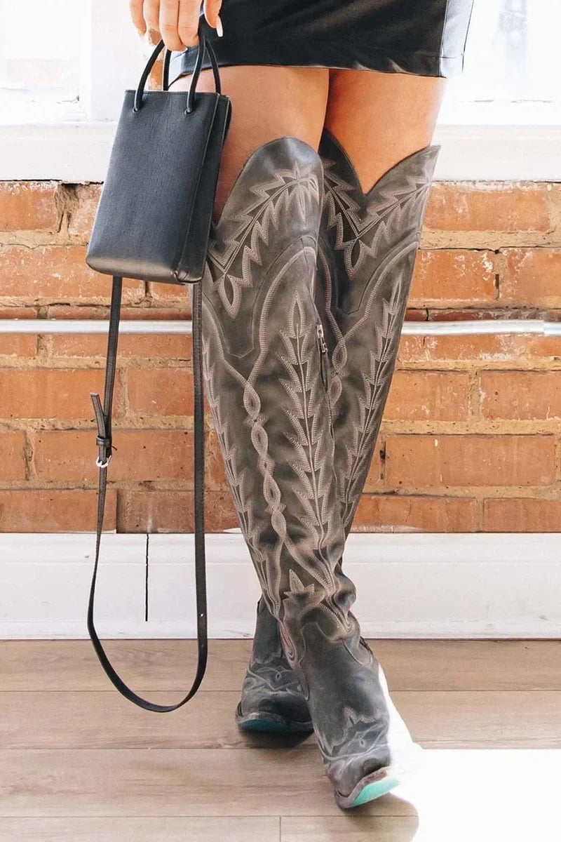 Retro Western Zipper Women's Boots