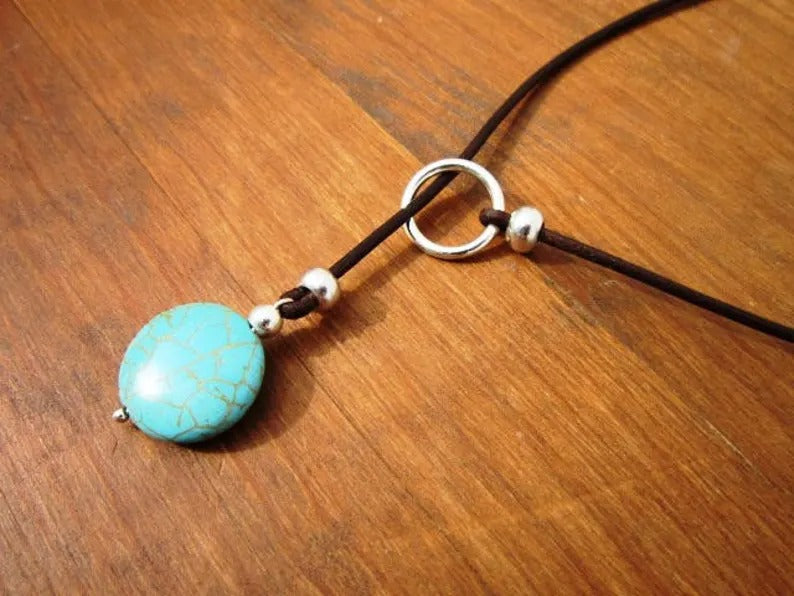Vintage Turquoise Leather Necklace