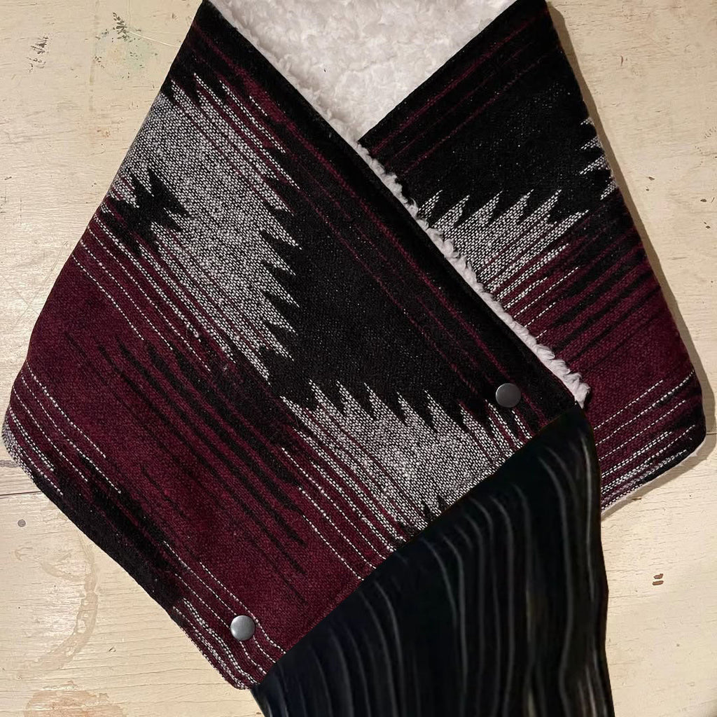 Western Fringed Scarf - Red/Black Aztec Pattern