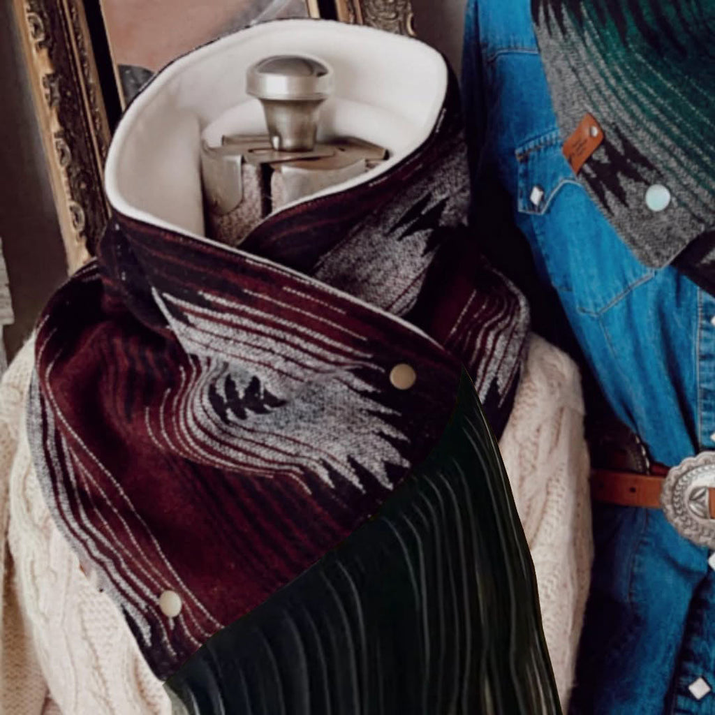 Western Fringed Scarf - Red/Black Aztec Pattern