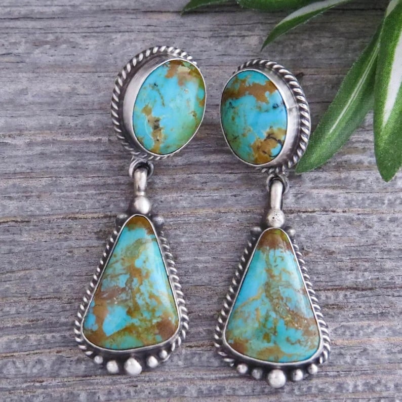 Vintage Geometric Turquoise Earrings