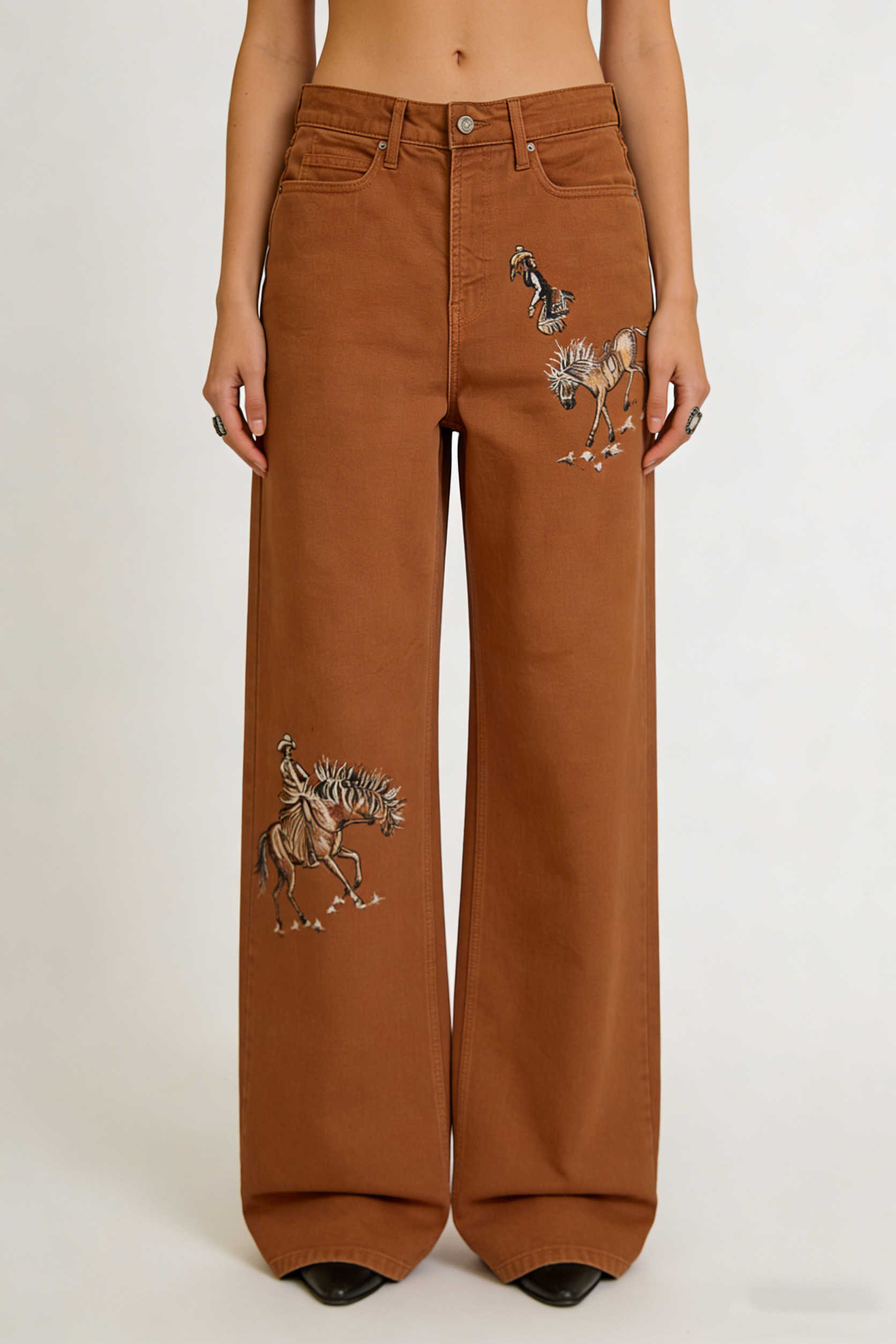 Camel Western Wide-Leg Jeans