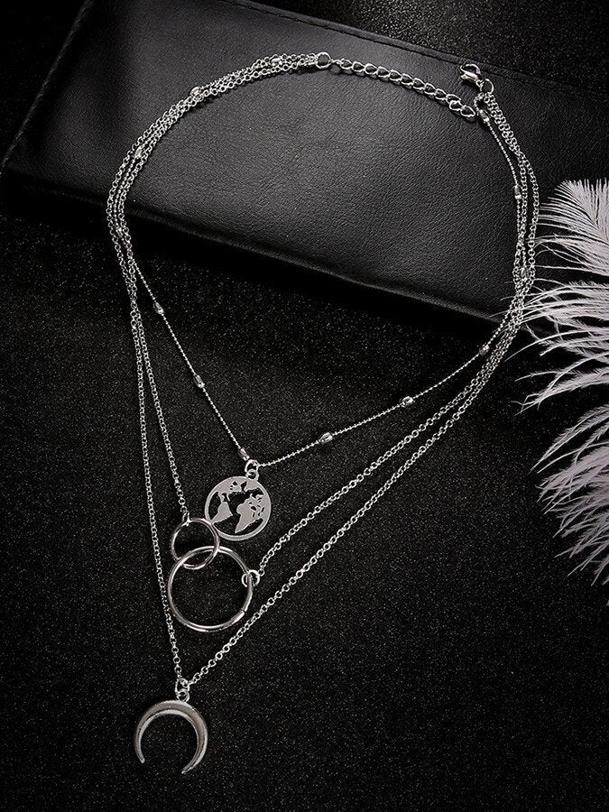 Bohemian Wind Moon Map Necklace