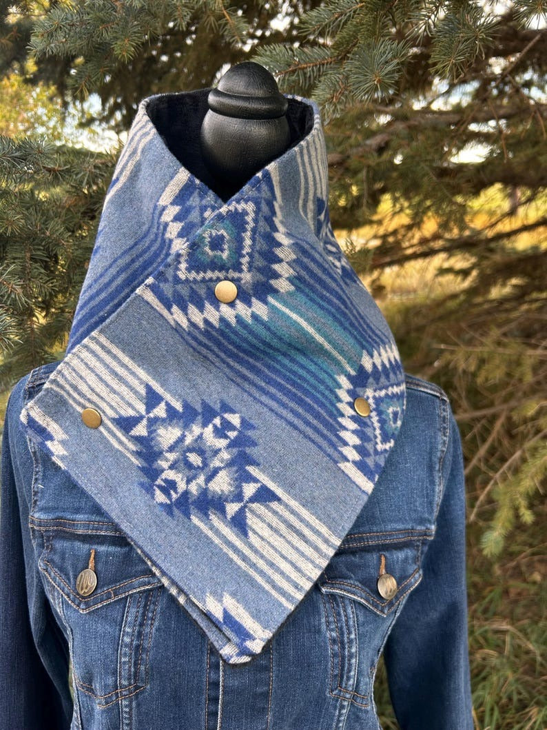 Western Cowboy Blue/White Aztec Warm Neck Hood