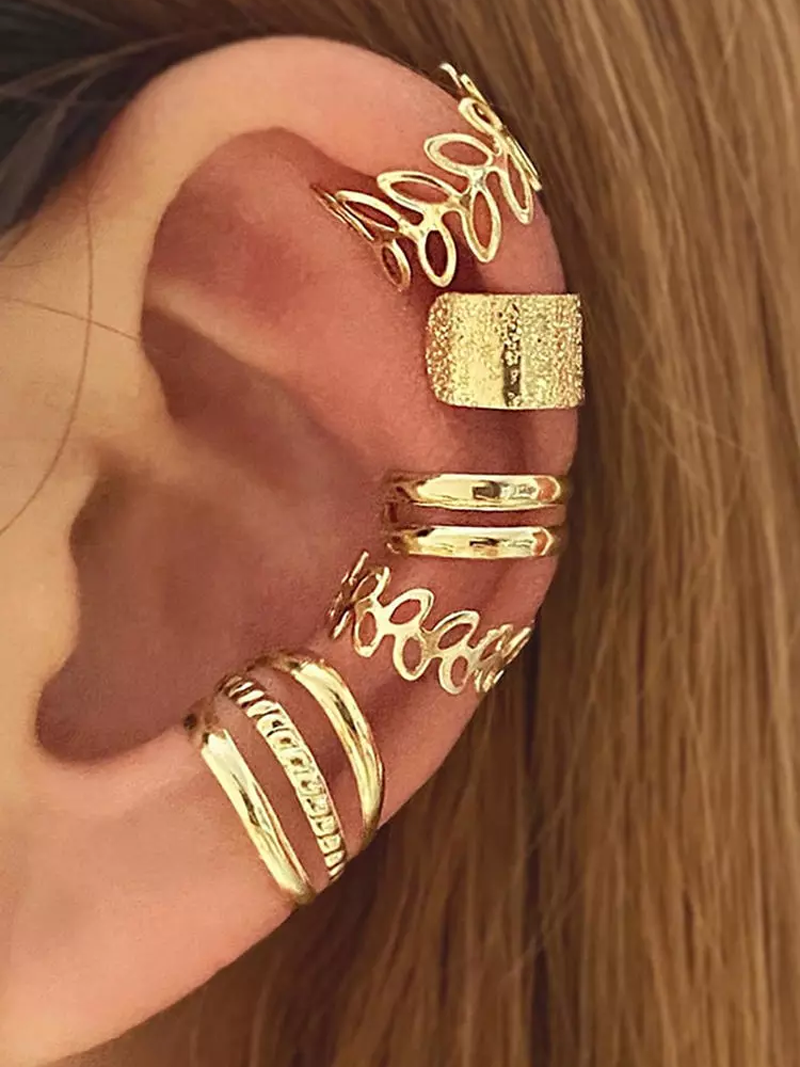 5Pcs Hollow Out Leaf Ear Cuff Earrings