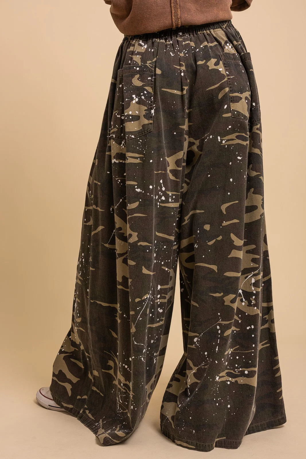 Washed Paint Splatter Camouflage Wide Leg Pants