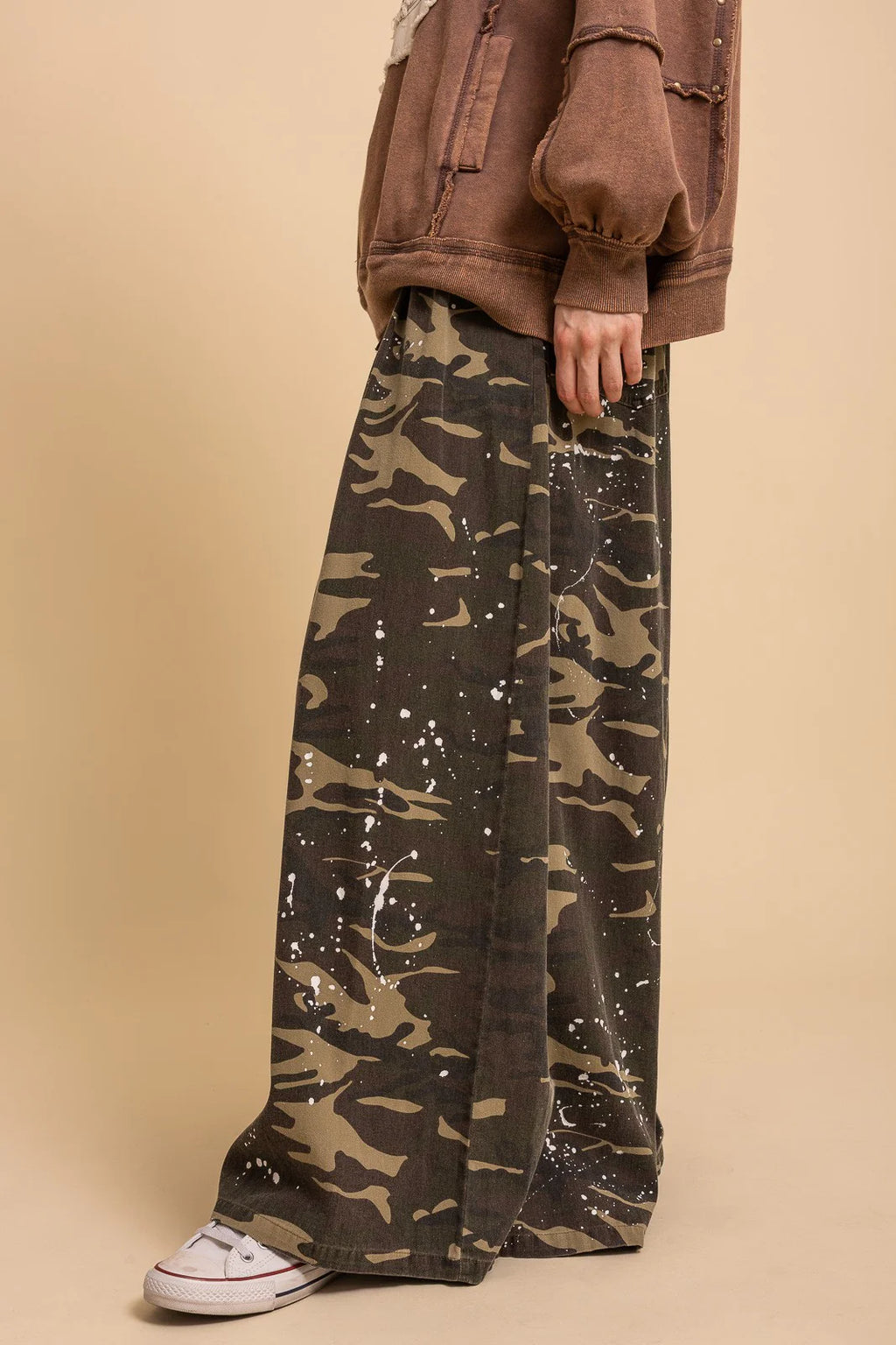 Washed Paint Splatter Camouflage Wide Leg Pants
