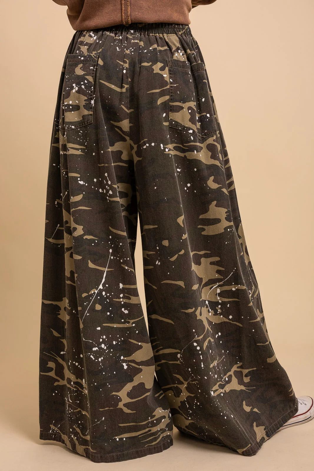 Washed Paint Splatter Camouflage Wide Leg Pants