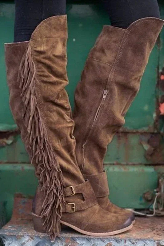 Low Heel Suede Winter Tassel Boots