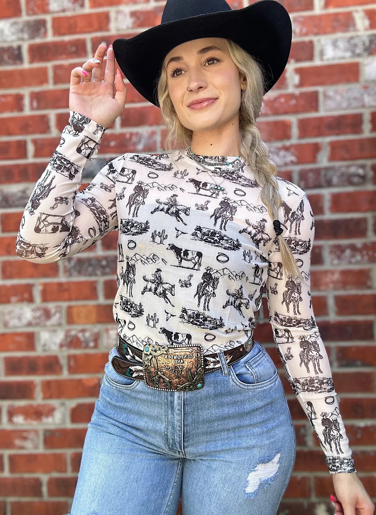 Western Scene Mesh Top