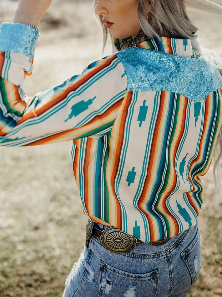 Womens Southwest Pearl Snap  Blouse