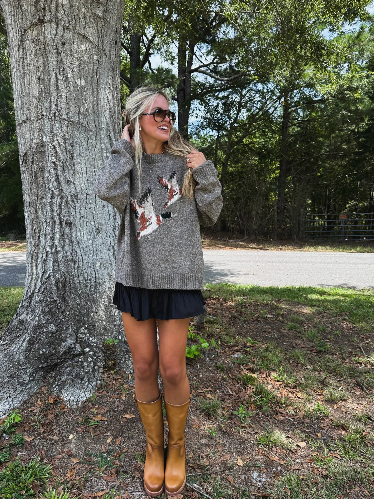 Flying Duck Knit Sweater - Grey