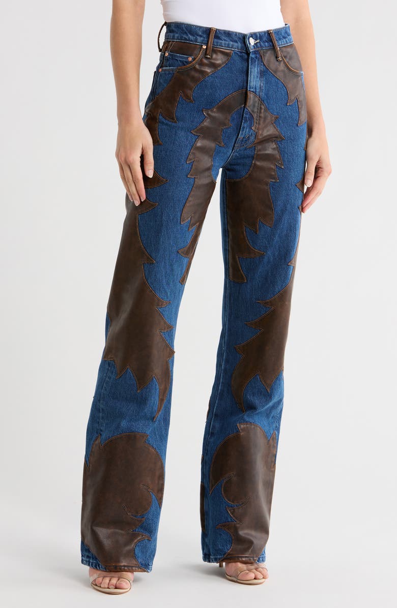 The Saloon Faux Leather Patchwork Jeans