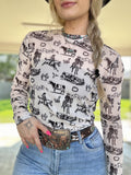 Western Scene Mesh Top