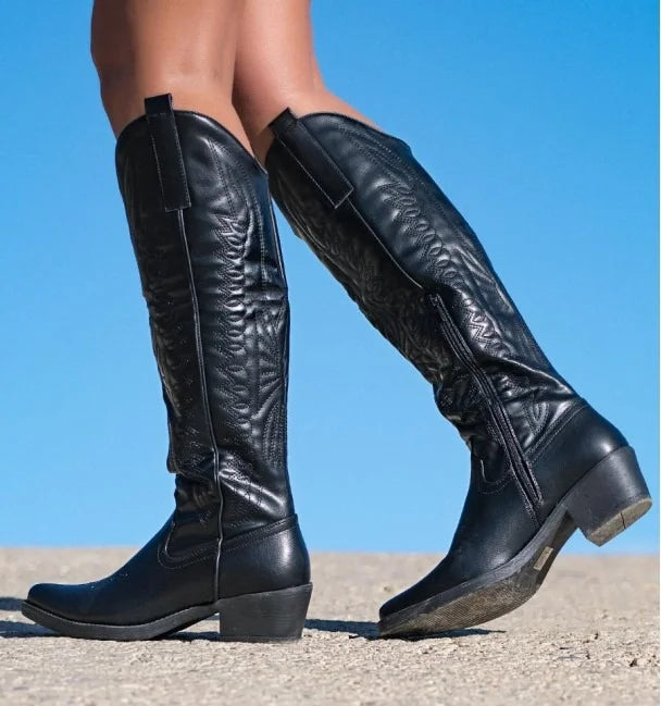 Cowboy Black Vintage Embroidery Boots-Black