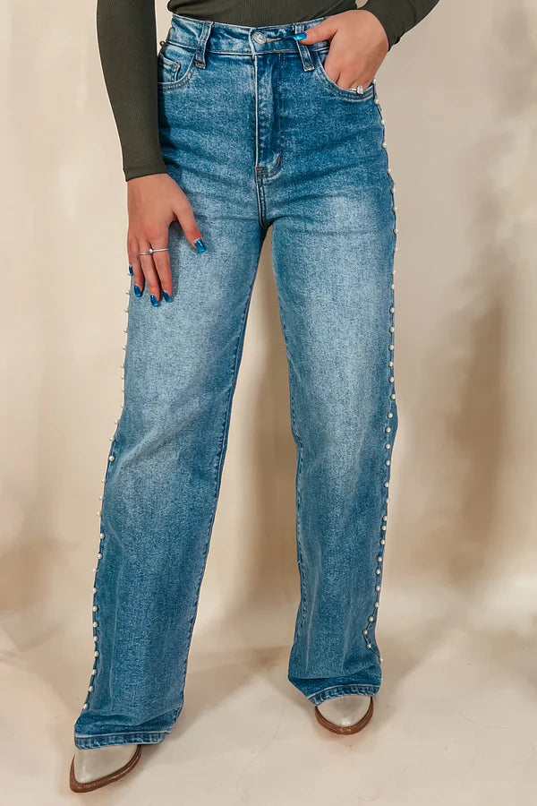 Saddle Pearl Wideleg Jeans