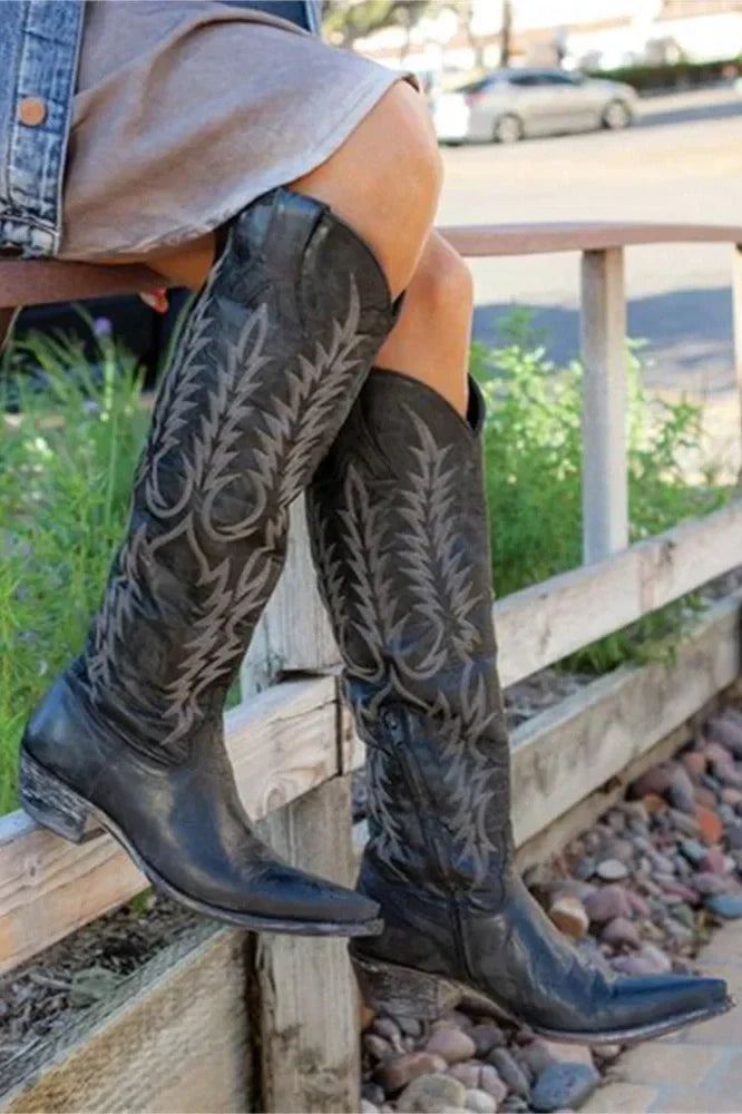 Cowgirl Western Embroidered Knee High Boots