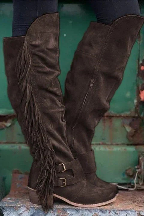 Low Heel Suede Winter Tassel Boots