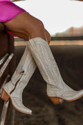 Cowgirl Western Embroidered White High Boots