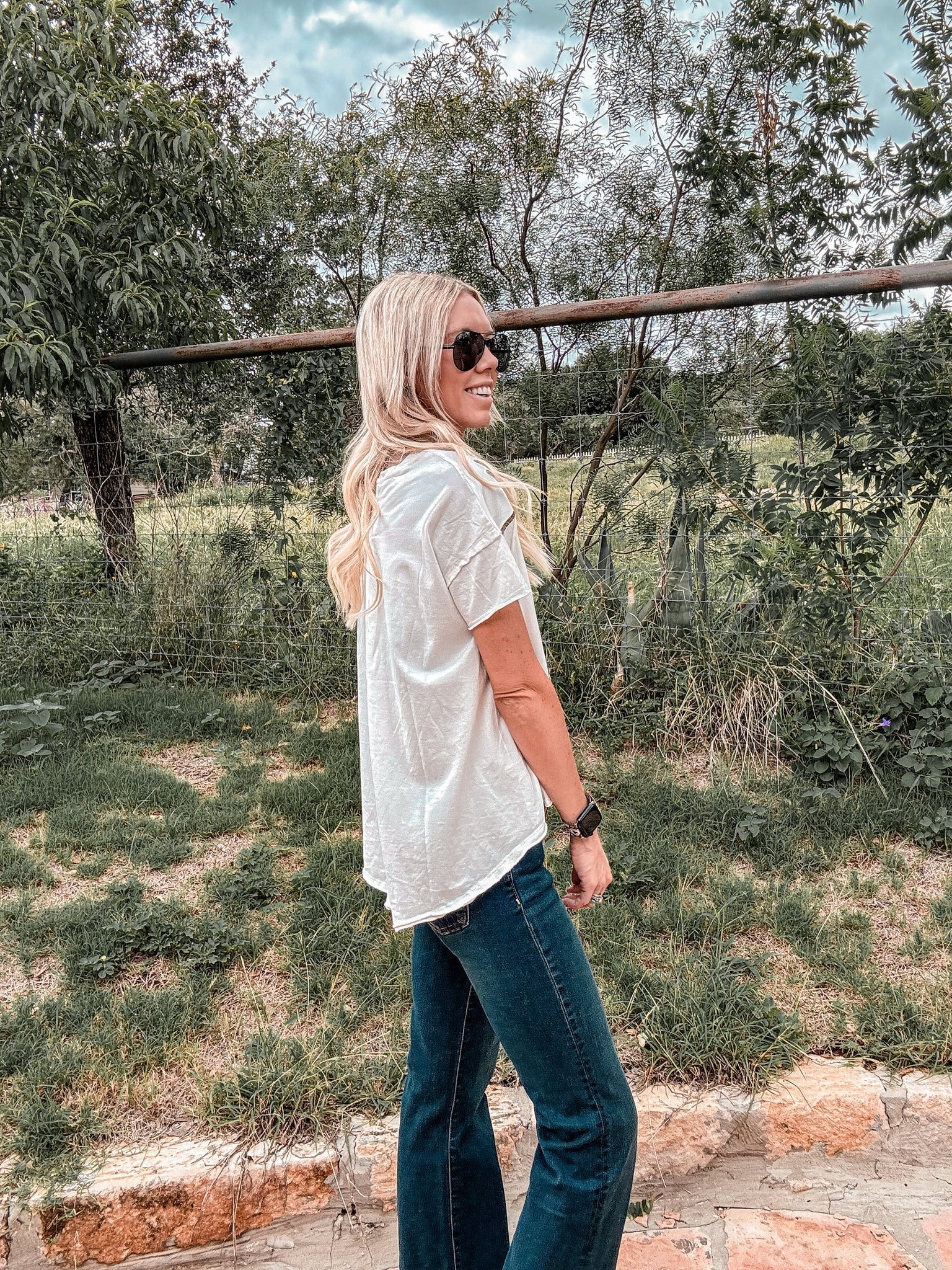 The Tarpley High Low Embroidered Top (White)