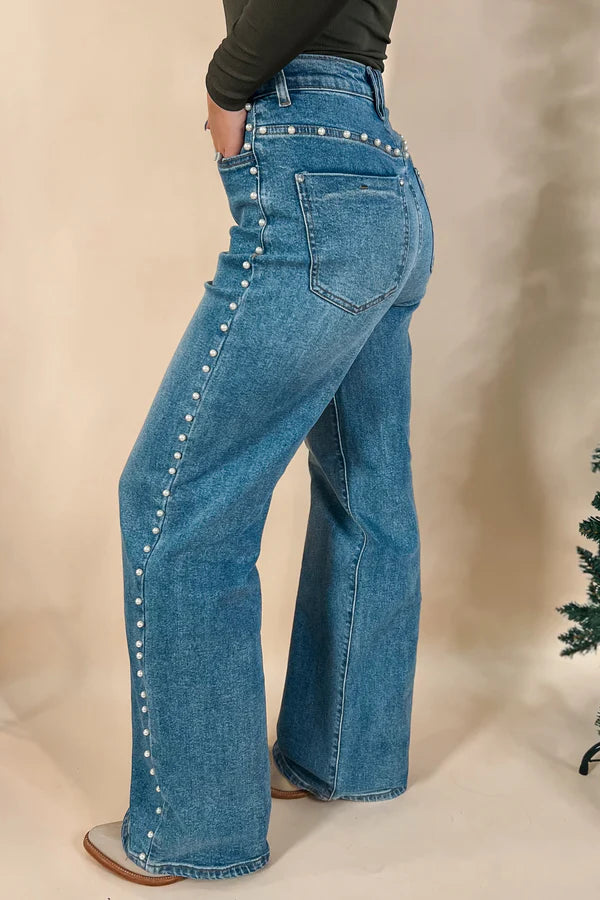 Saddle Pearl Wideleg Jeans