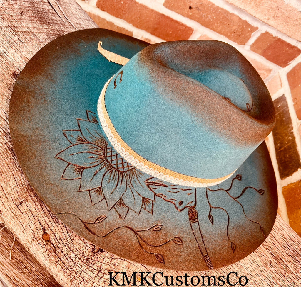 Moody Wild Longhorn - Hand Burned Hat