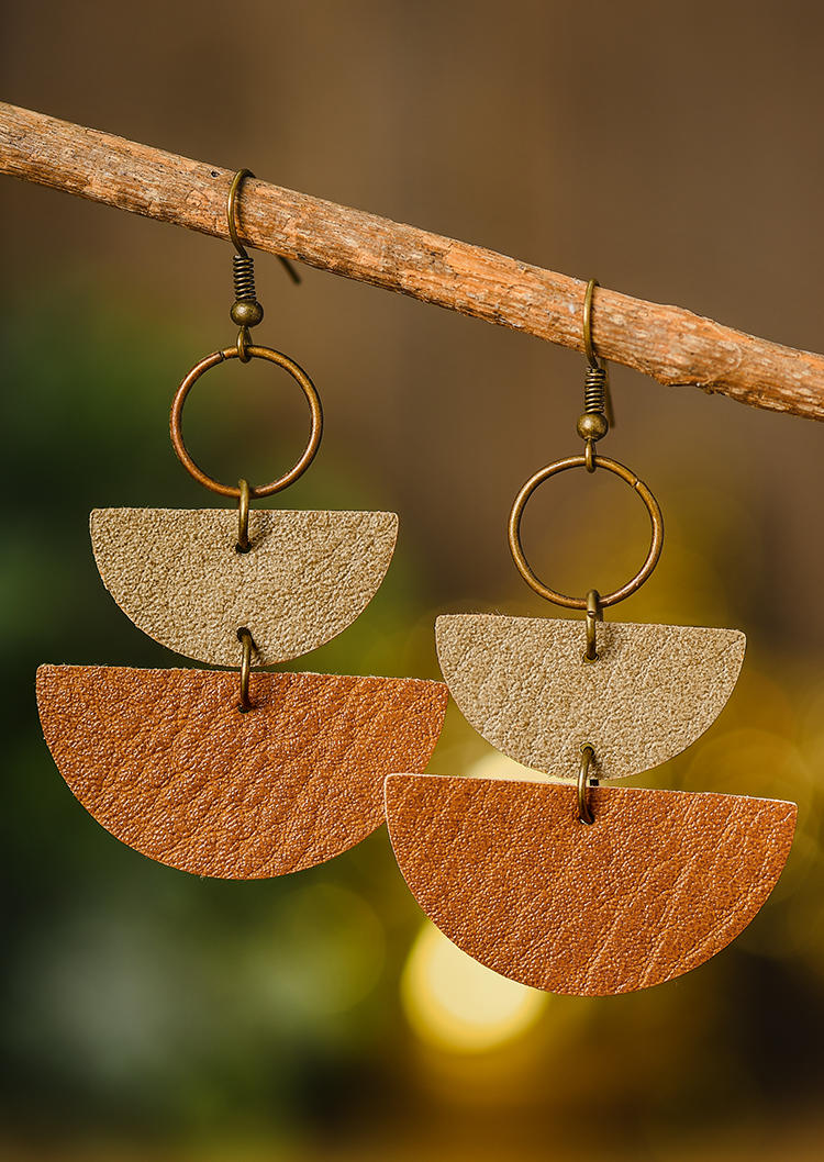 Semicircle PU Leather Alloy Hook Earrings