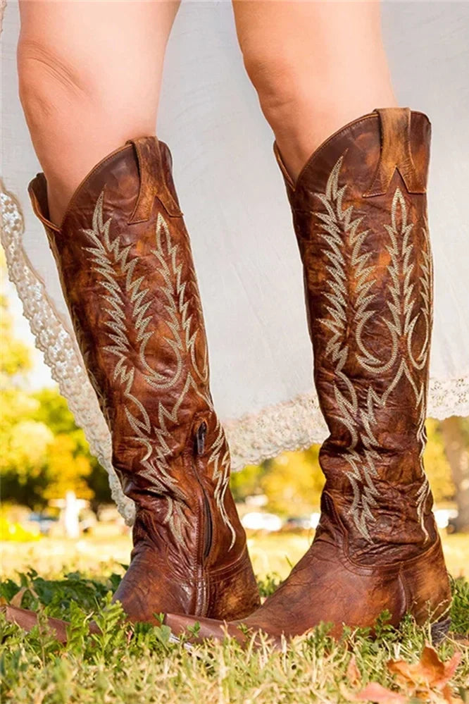 Cowgirl Western Embroidered Knee High Boots