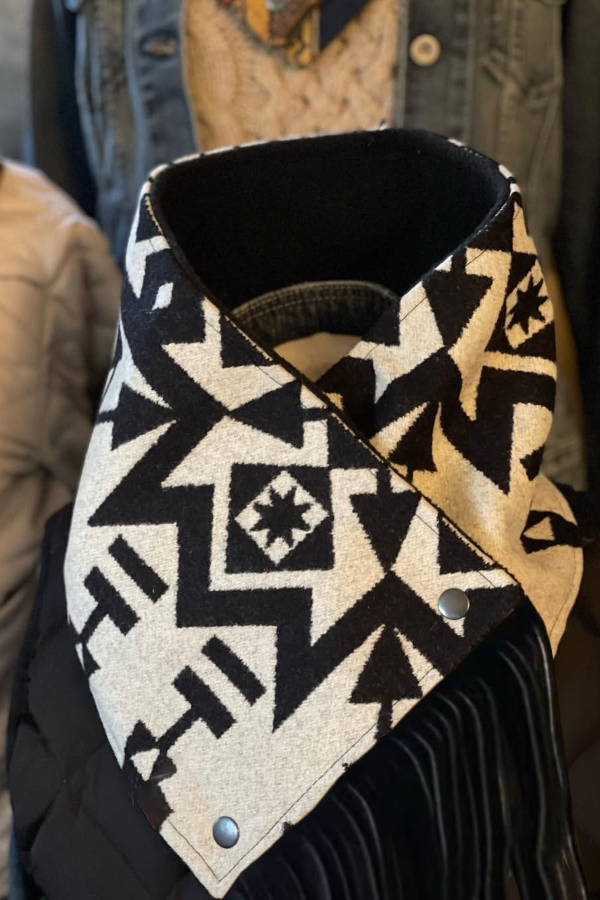 Western Fringed Scarf - Aztec Pattern