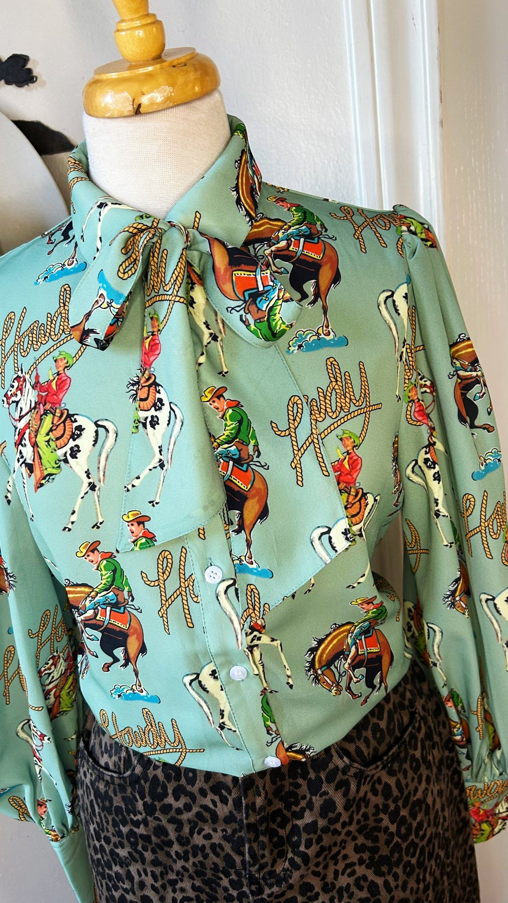 Howdy Teal Bow Tie Blouse