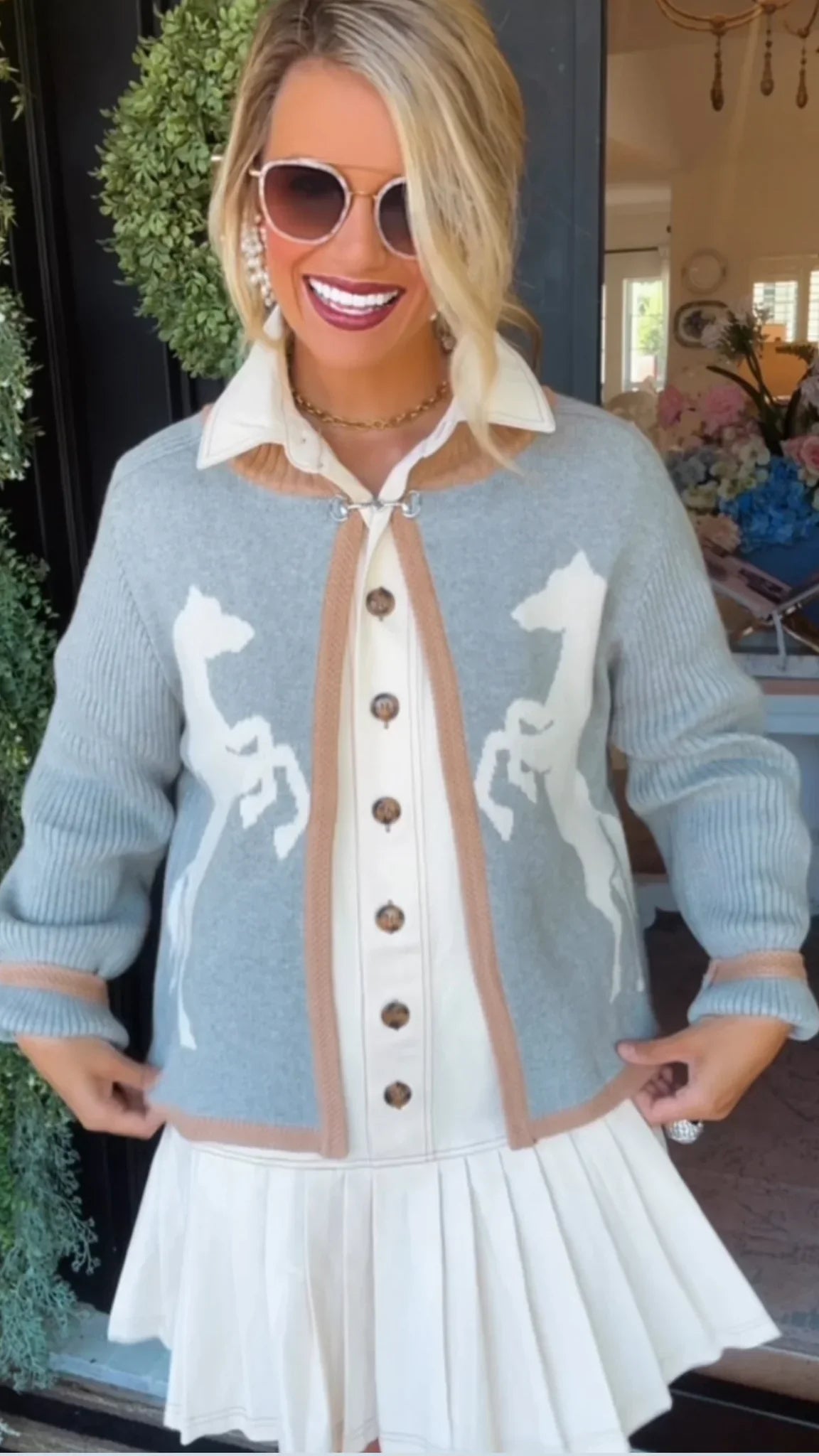 Horse Knit Cardigan - Black / Grey