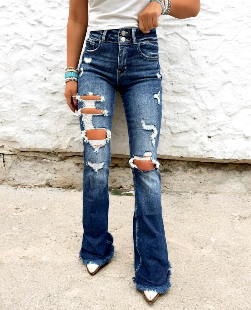 Route 507 Milestone Distressed Denim Flare Jeans