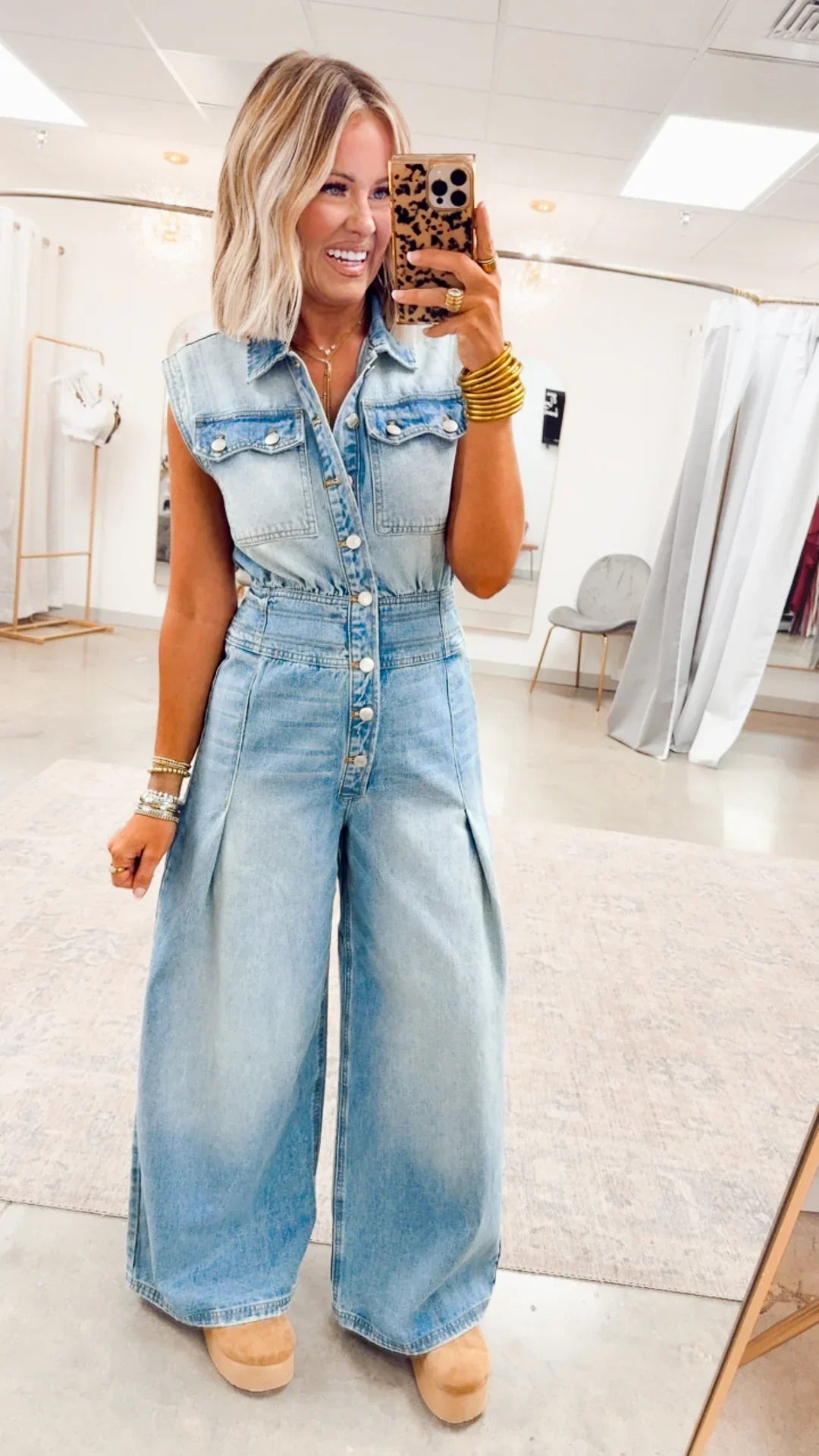 Snow Washed Button Down Jumpsuit