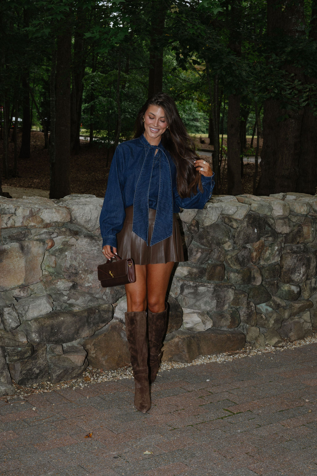 Bow Tie Detail Washed Denim Top