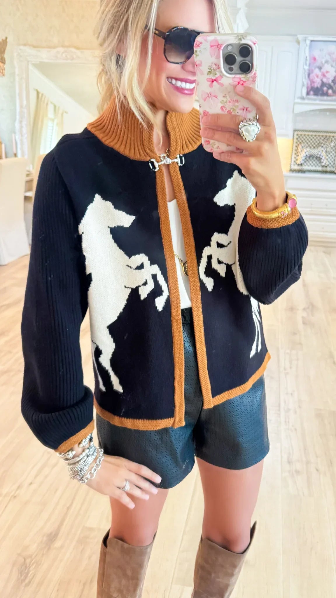 Horse Knit Cardigan - Black / Grey