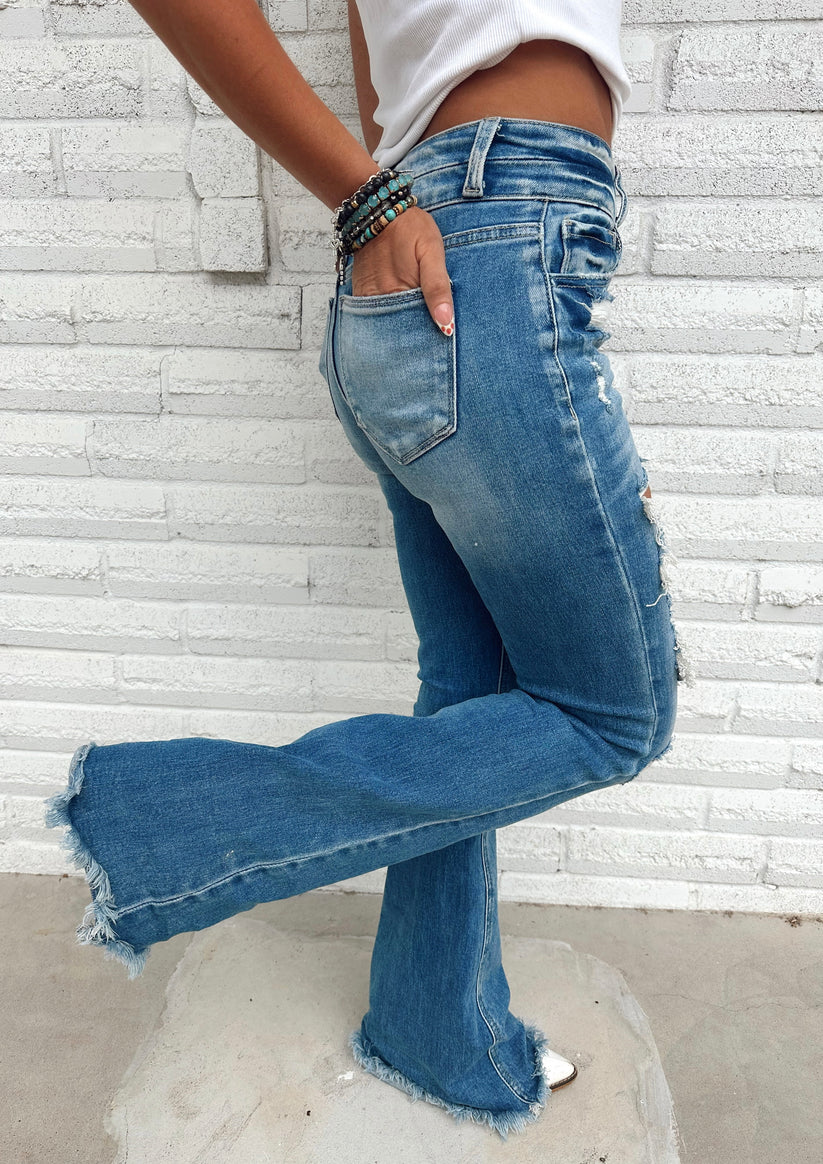 LIGHT WASH Distressed Denim Flare Jeans