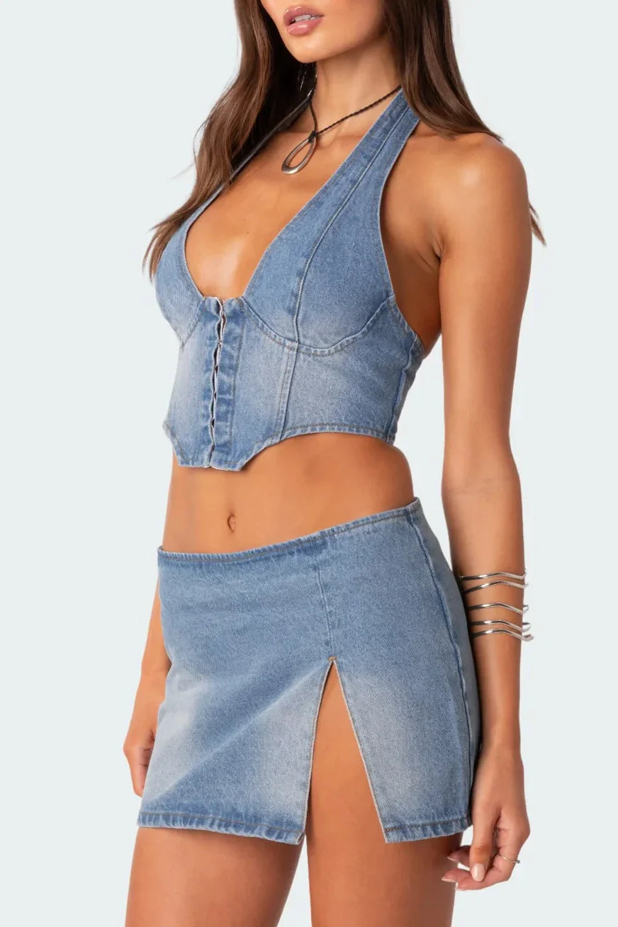 Lace Up Denim Corset