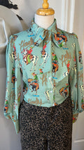 Howdy Teal Bow Tie Blouse
