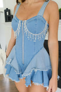 Rhinestone Denim Romper