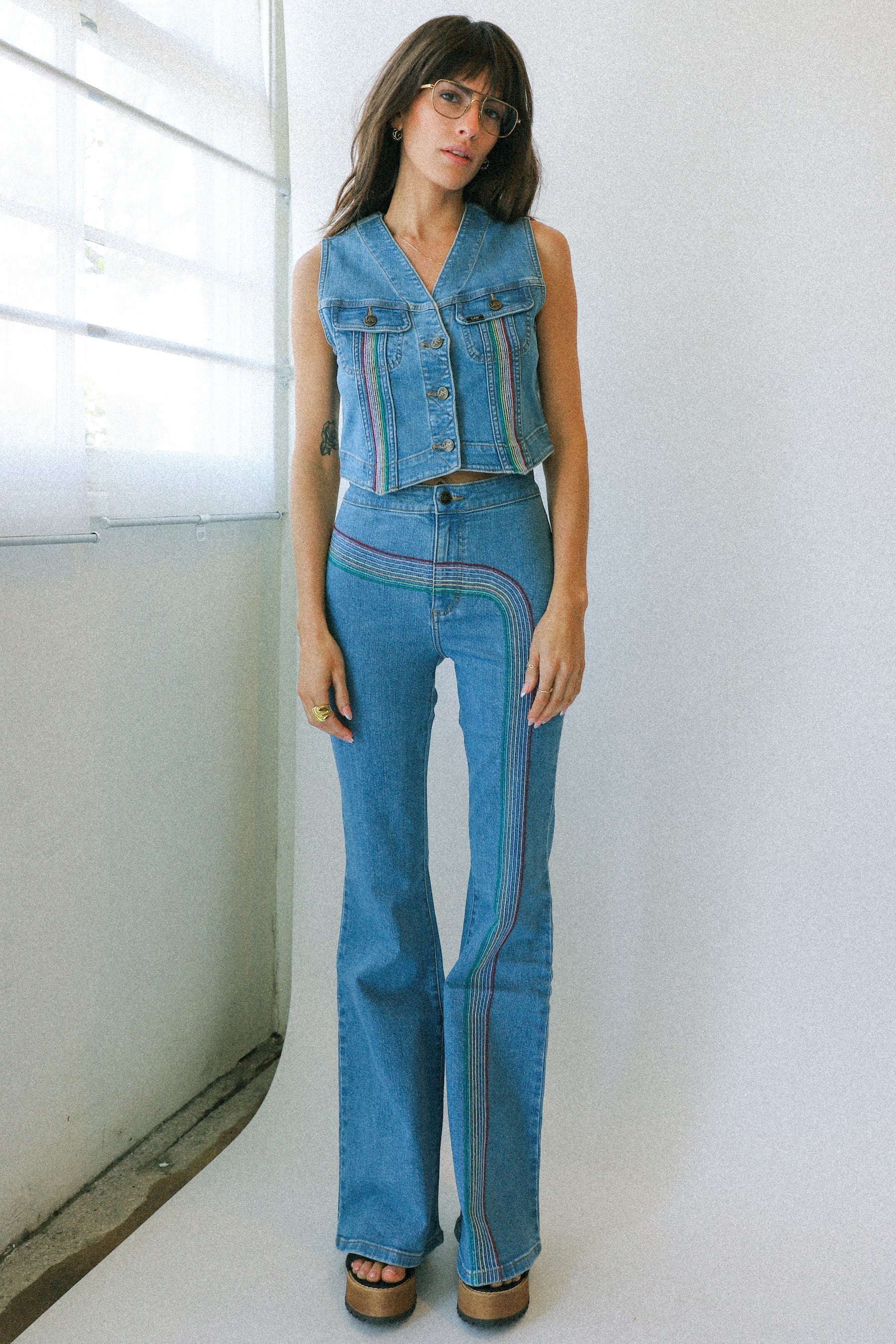 Rainbow Denim Vest Set