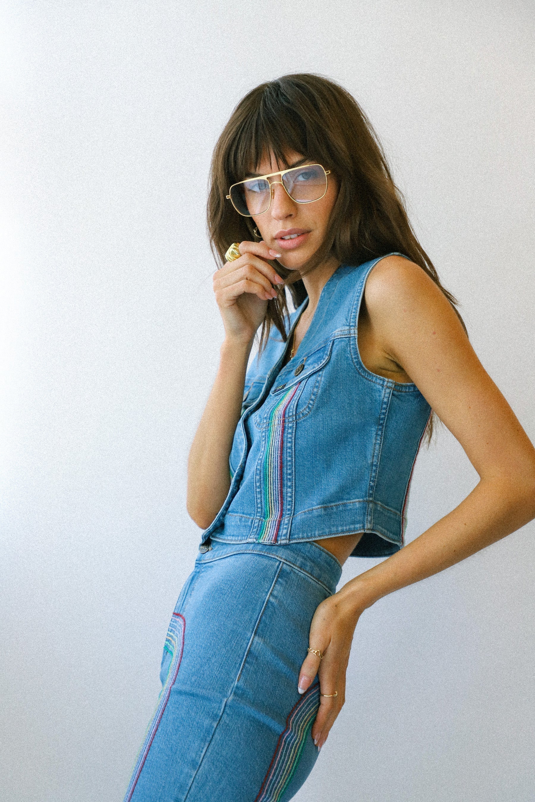 Rainbow Denim Vest Set