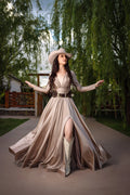 Camel Satin Western Maxi Dress