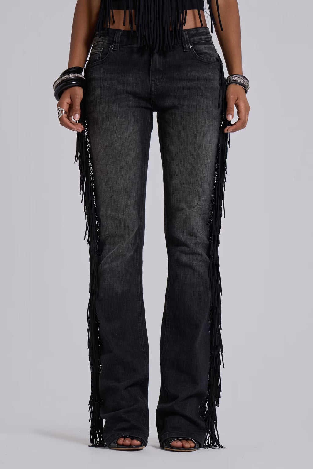 Fringe Bootcut Jeans in Black Wash