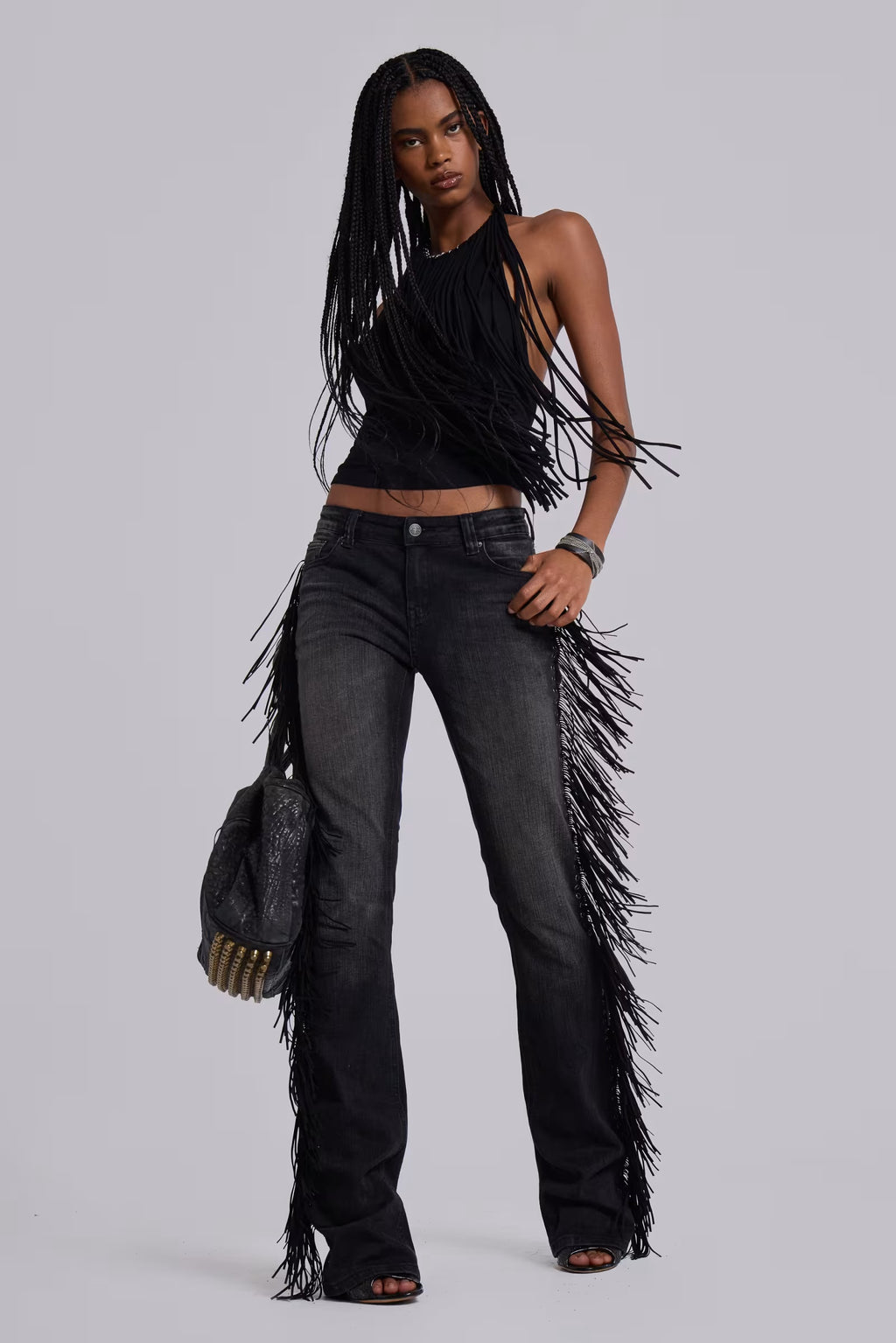 Fringe Bootcut Jeans in Black Wash