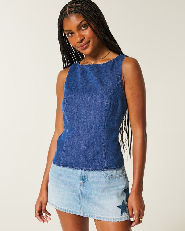 Denim Open-Back Top