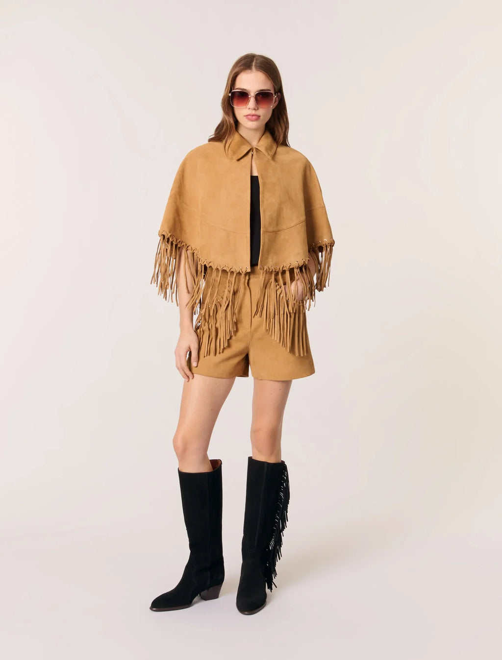 Short Leather Fringed Coat