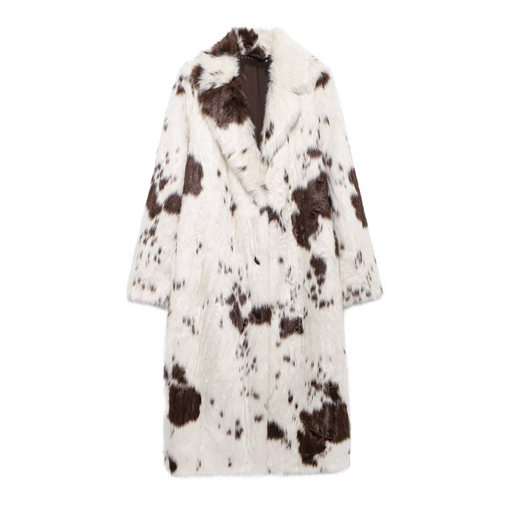 Faux Fur Cow Print Coat
